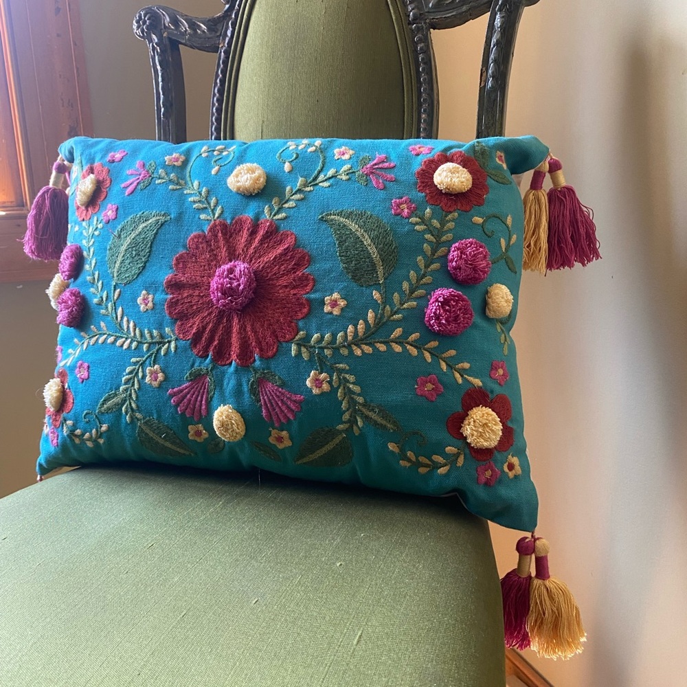 Pier one embroidered pillow